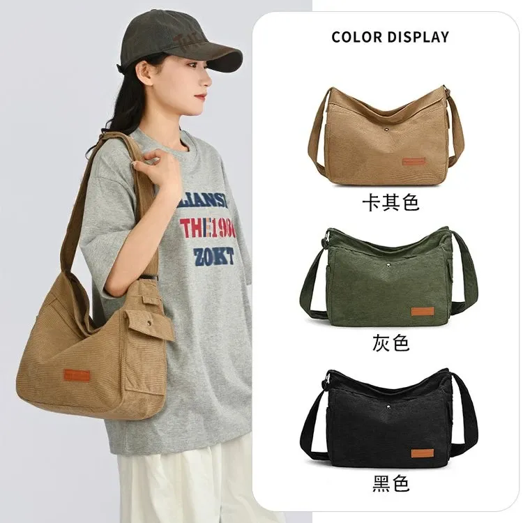 Tas Selempang Wanita Bahan PU Sintetis Polos Warna Hitam Model Hobo Tali Lebar Harga Grosir