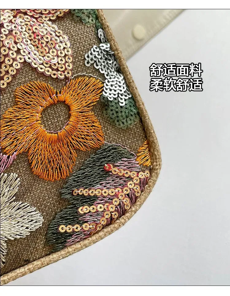 Tas Selempang Wanita Bahan PU Sintetis Motif Floral Bentuk Crescent Tali Rantai Grosir Import