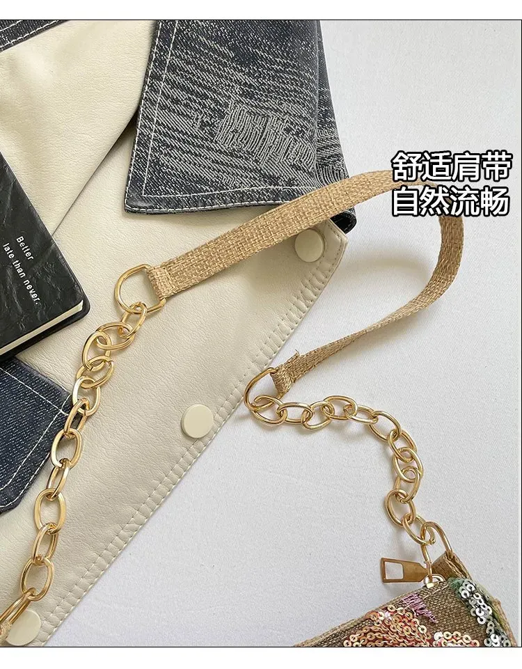Tas Selempang Wanita Bahan PU Sintetis Motif Floral Bentuk Crescent Tali Rantai Grosir Import