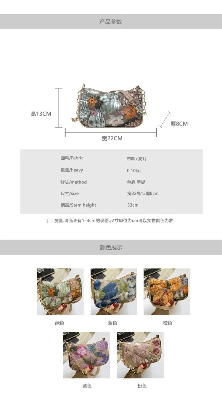 Tas Selempang Wanita Bahan PU Sintetis Motif Floral Bentuk Crescent Tali Rantai Grosir Import