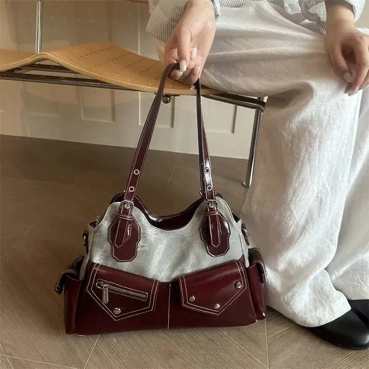 Tas Selempang Wanita Bahan PU Sintetis Polos Warna Merah Bentuk Kotak Tali Resleting Grosir
