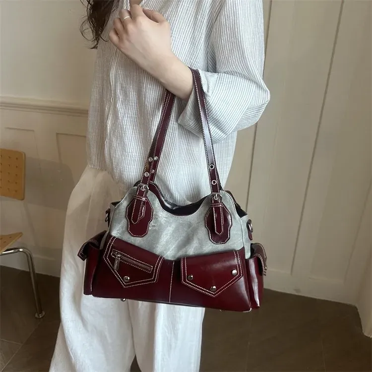 Tas Selempang Wanita Bahan PU Sintetis Polos Warna Merah Bentuk Kotak Tali Resleting Grosir