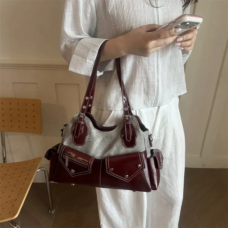 Tas Selempang Wanita Bahan PU Sintetis Polos Warna Merah Bentuk Kotak Tali Resleting Grosir