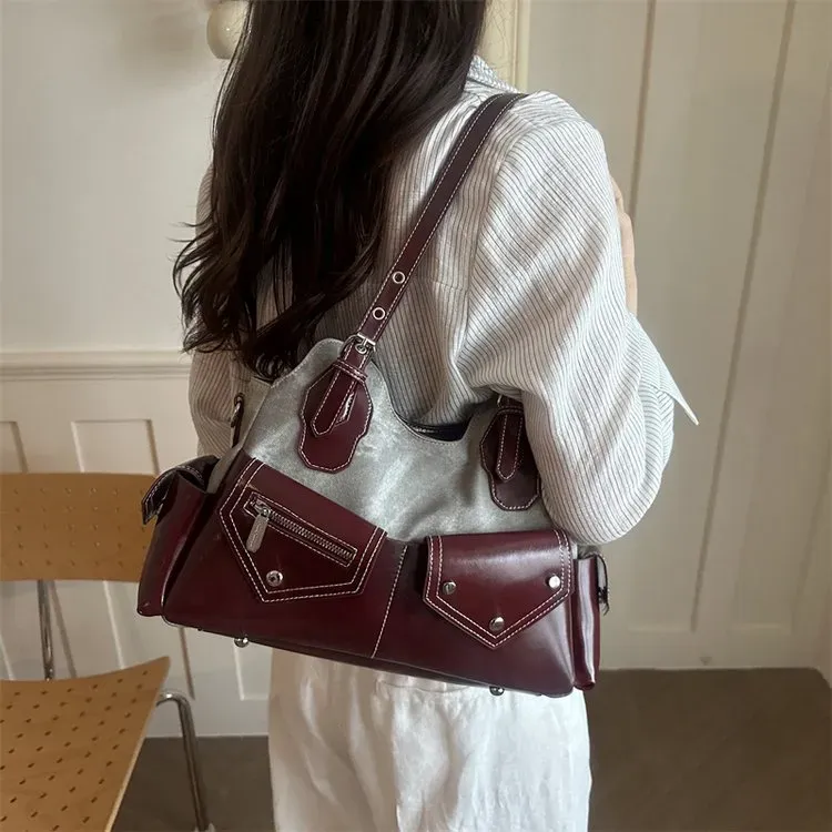 Tas Selempang Wanita Bahan PU Sintetis Polos Warna Merah Bentuk Kotak Tali Resleting Grosir