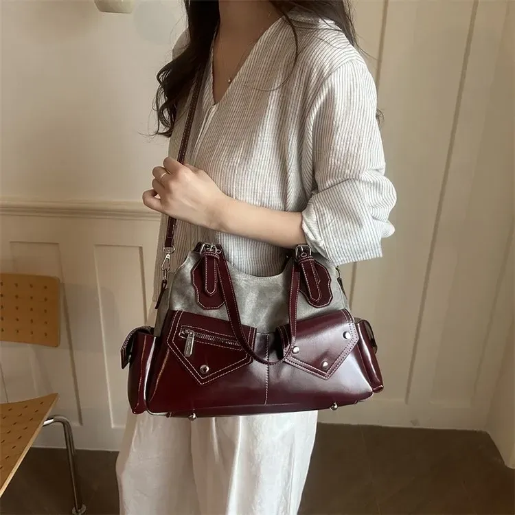 Tas Selempang Wanita Bahan PU Sintetis Polos Warna Merah Bentuk Kotak Tali Resleting Grosir