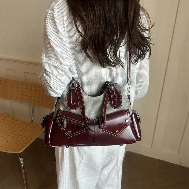 Tas Selempang Wanita Bahan PU Sintetis Polos Warna Merah Bentuk Kotak Tali Resleting Grosir