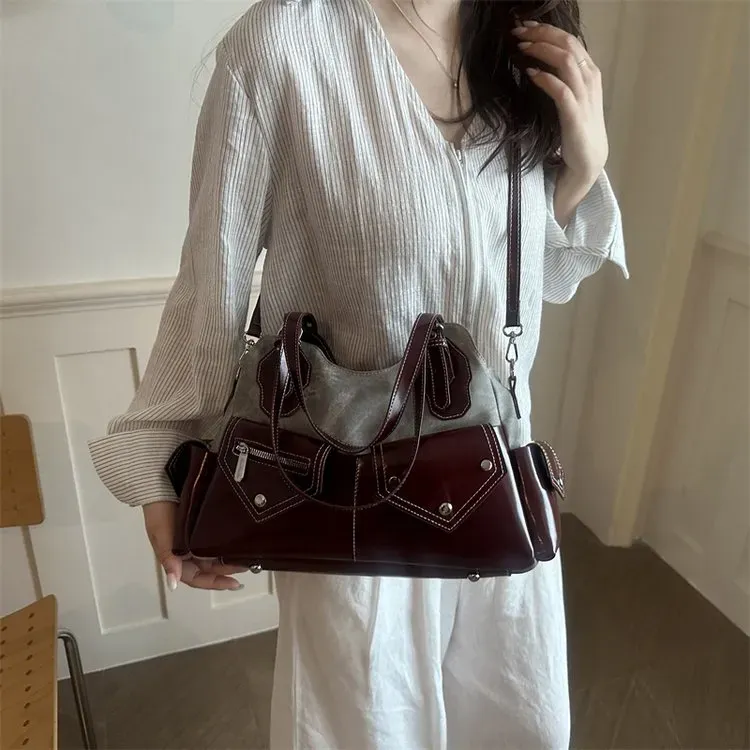Tas Selempang Wanita Bahan PU Sintetis Polos Warna Merah Bentuk Kotak Tali Resleting Grosir