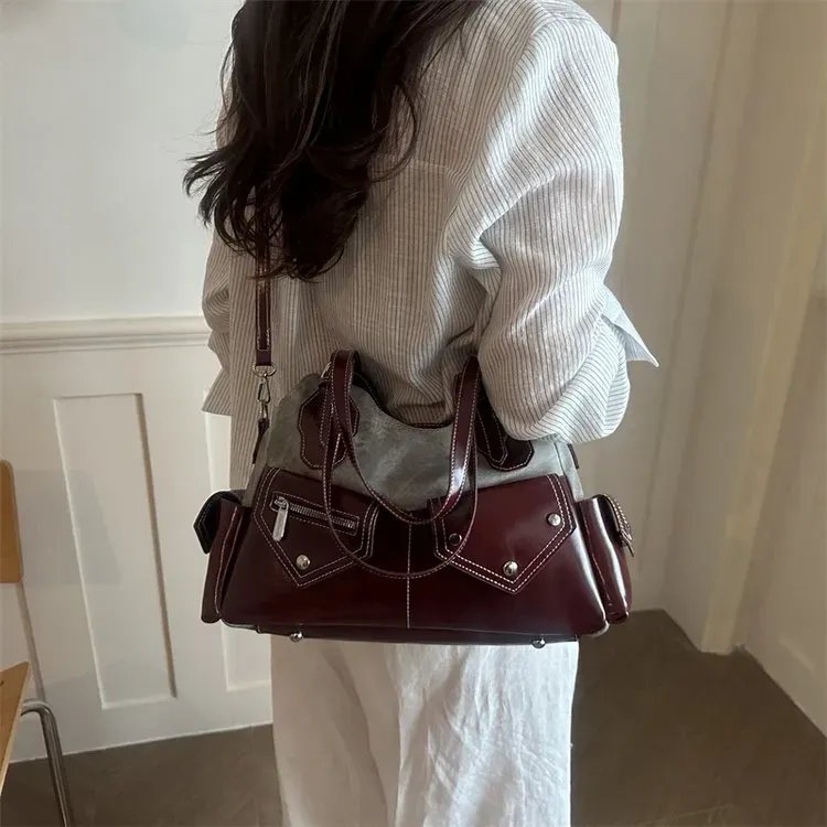 Tas Selempang Wanita Bahan PU Sintetis Polos Warna Merah Bentuk Kotak Tali Resleting Grosir