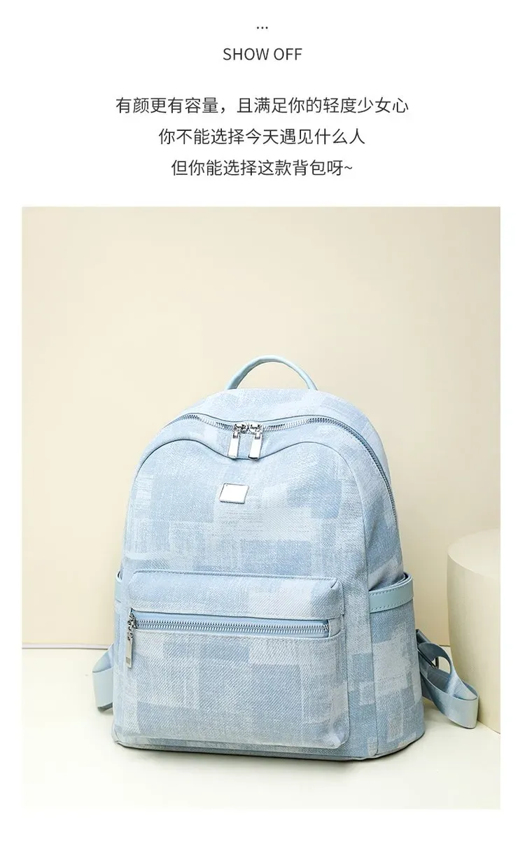 Tas Ransel Pria Bahan Kain Motif Print Warna Biru Bentuk Kotak Tali Lebar Grosir Import