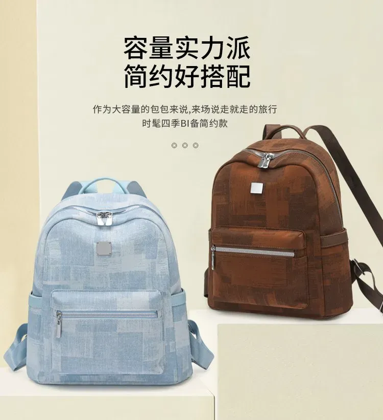 Tas Ransel Pria Bahan Kain Motif Print Warna Biru Bentuk Kotak Tali Lebar Grosir Import