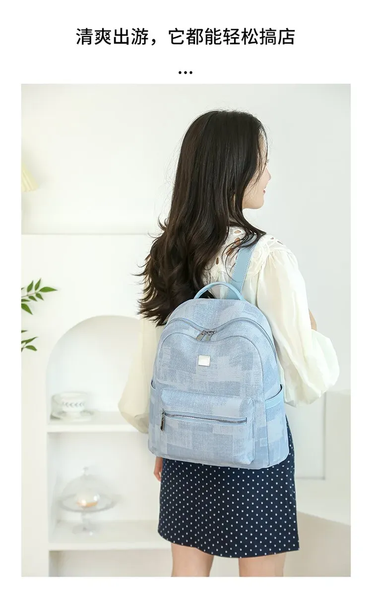 Tas Ransel Pria Bahan Kain Motif Print Warna Biru Bentuk Kotak Tali Lebar Grosir Import