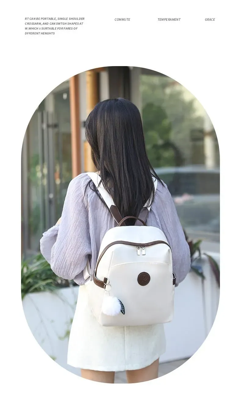 Tas Ransel Wanita Bahan Nylon Polos Warna Hitam Bentuk Kotak Tali Panjang Resleting Grosir