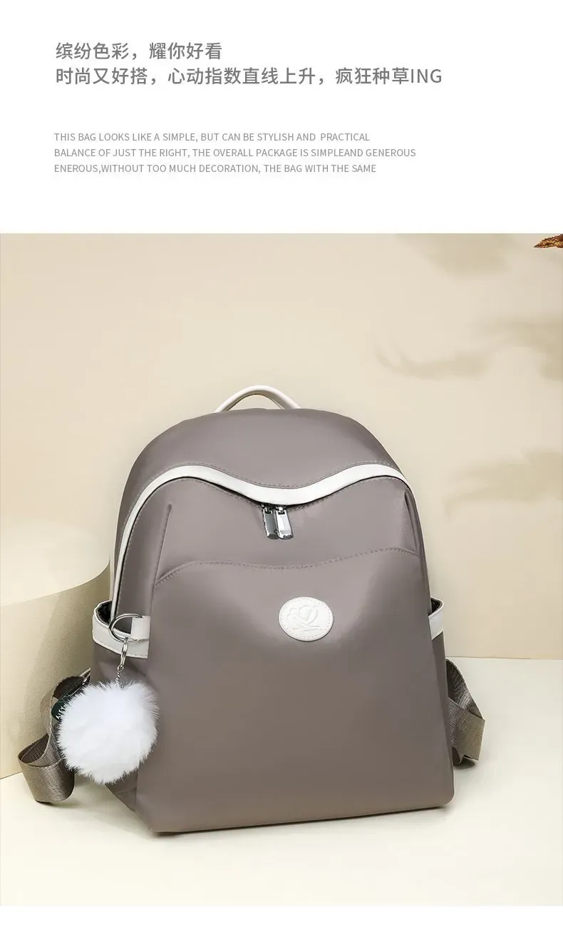 Tas Ransel Wanita Bahan Nylon Polos Warna Hitam Bentuk Kotak Tali Panjang Resleting Grosir