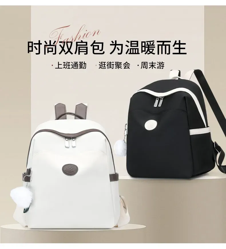 Tas Ransel Wanita Bahan Nylon Polos Warna Hitam Bentuk Kotak Tali Panjang Resleting Grosir