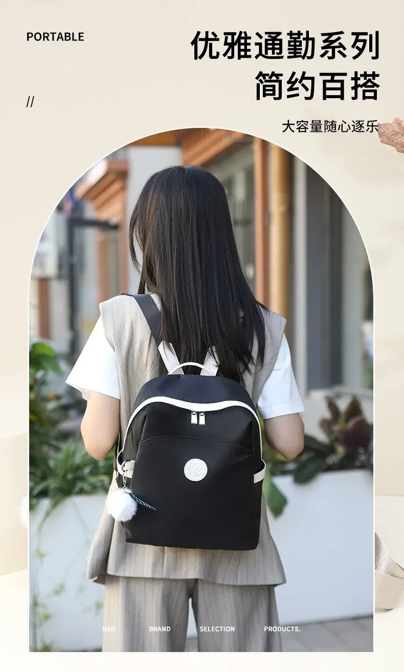 Tas Ransel Wanita Bahan Nylon Polos Warna Hitam Bentuk Kotak Tali Panjang Resleting Grosir