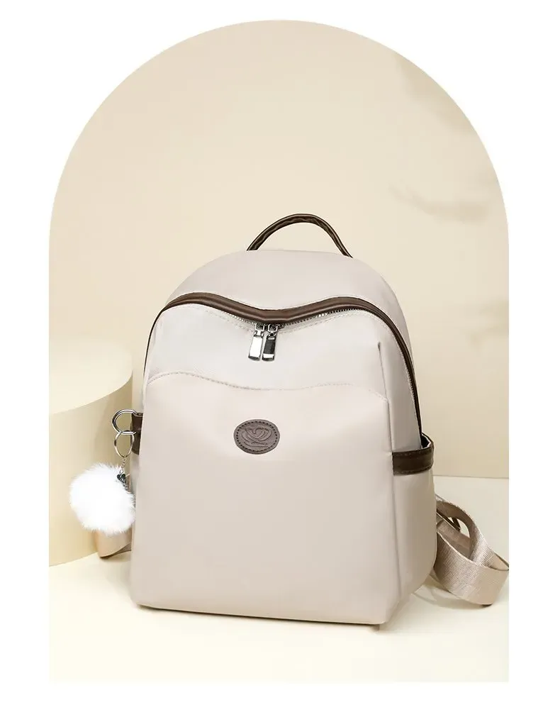 Tas Ransel Wanita Bahan Nylon Polos Warna Hitam Bentuk Kotak Tali Panjang Resleting Grosir