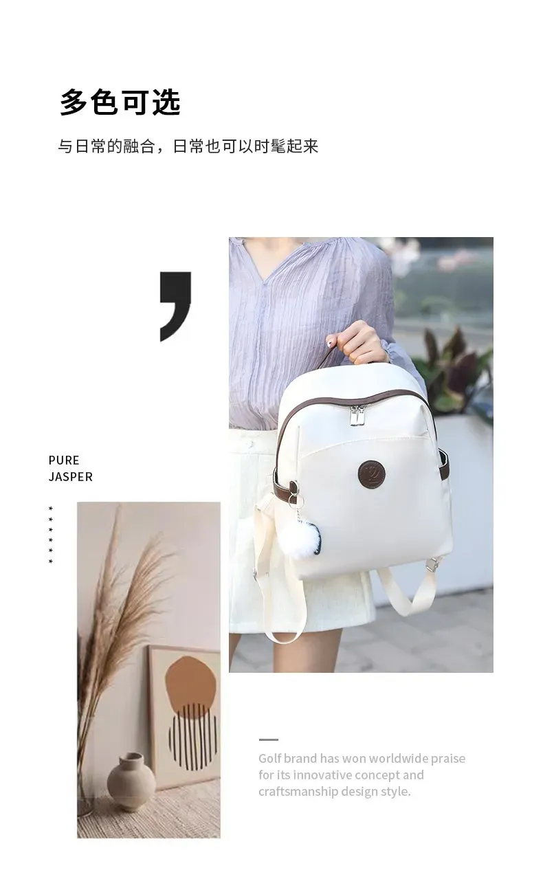 Tas Ransel Wanita Bahan Nylon Polos Warna Hitam Bentuk Kotak Tali Panjang Resleting Grosir