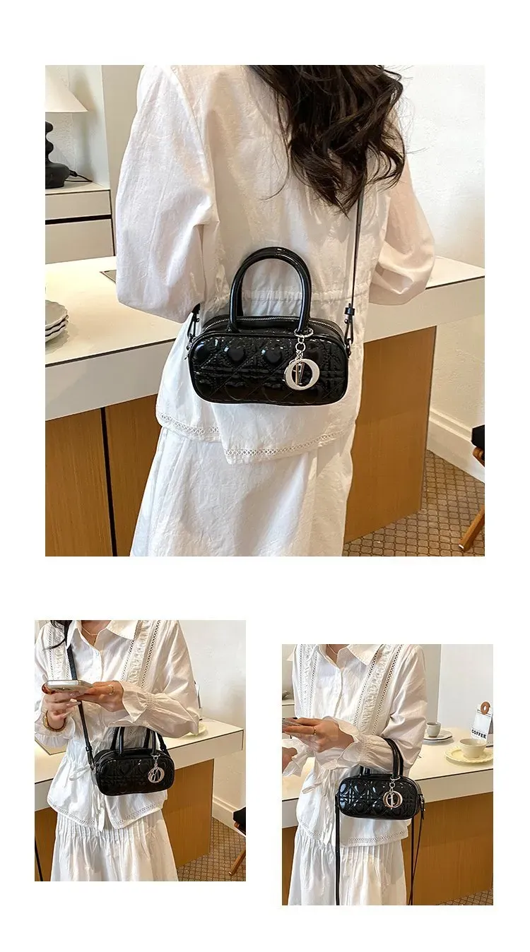 Tas Selempang Wanita Bahan PU Sintetis Model Quilted Warna Hitam Bentuk Kotak untuk Toko Online