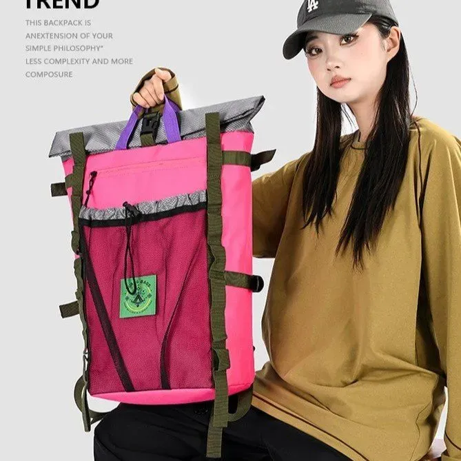 Tas Ransel Wanita Bahan Nylon Polos Warna Merah Bentuk Kotak Tali Lebar Resleting Grosir Import