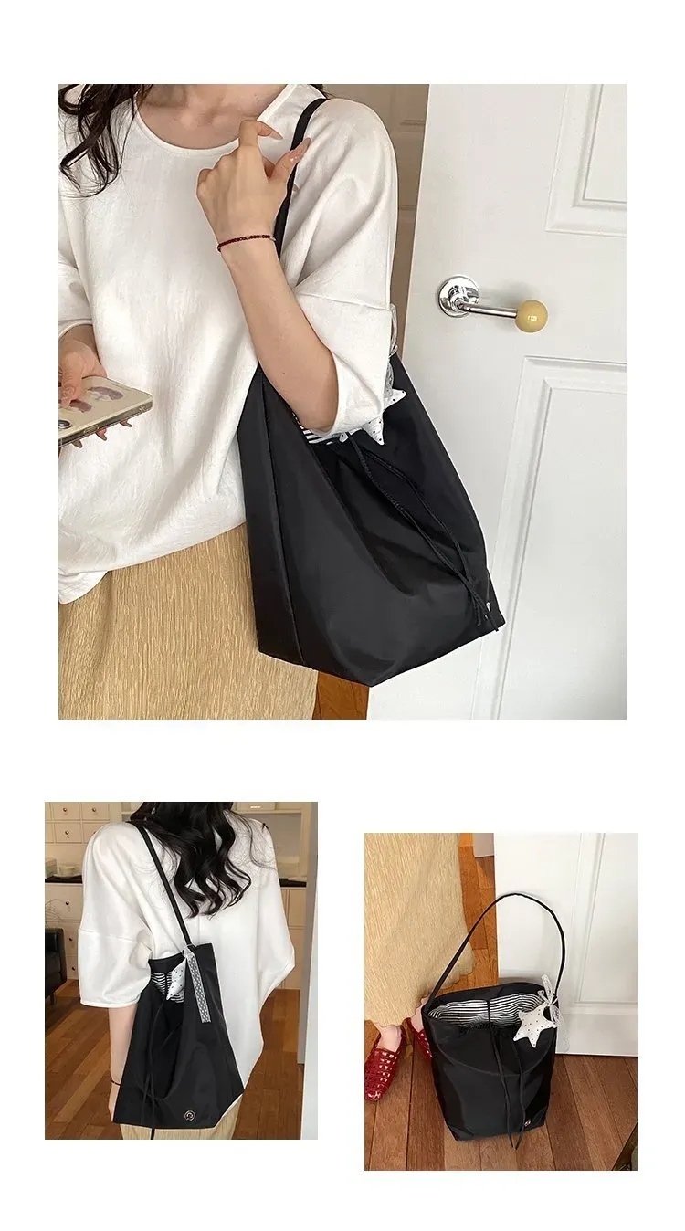 Tas Selempang Wanita Bahan Nylon Polos Warna Merah Bentuk Bulat Tali Panjang Grosir Import