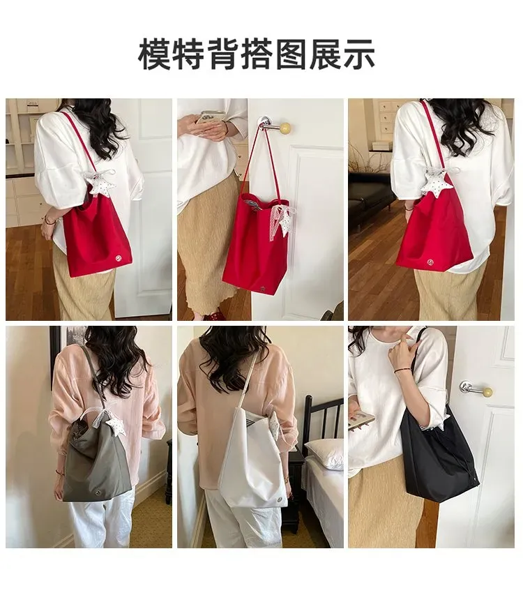 Tas Selempang Wanita Bahan Nylon Polos Warna Merah Bentuk Bulat Tali Panjang Grosir Import