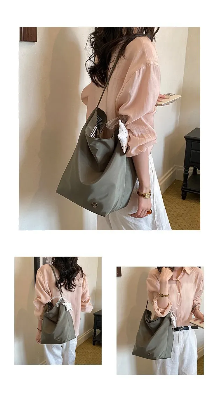 Tas Selempang Wanita Bahan Nylon Polos Warna Merah Bentuk Bulat Tali Panjang Grosir Import