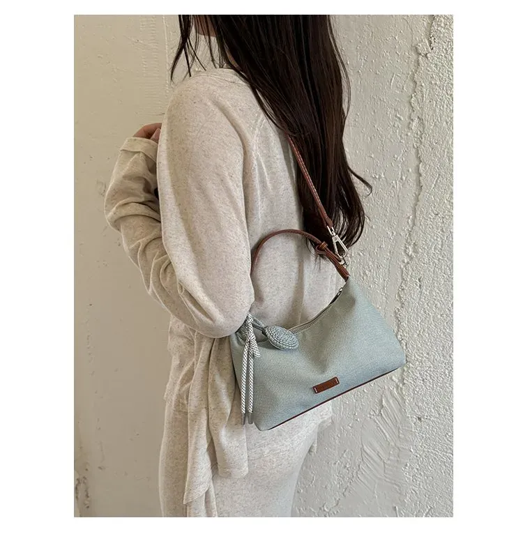 Tas Selempang Wanita Bahan PU Sintetis Polos Warna Biru Bentuk Kotak Tali Lebar