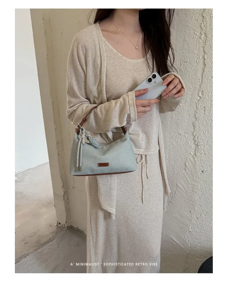 Tas Selempang Wanita Bahan PU Sintetis Polos Warna Biru Bentuk Kotak Tali Lebar