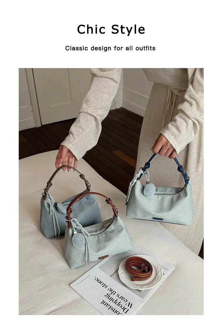 Tas Selempang Wanita Bahan PU Sintetis Polos Warna Biru Bentuk Kotak Tali Lebar