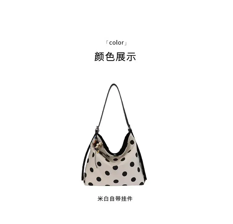 Tas Selempang Wanita Bahan PU Sintetis Motif Polkadot Warna Hitam Model Hobo Model Import