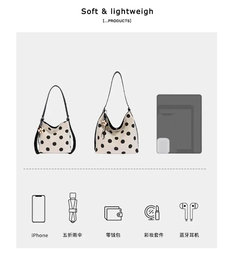 Tas Selempang Wanita Bahan PU Sintetis Motif Polkadot Model Hobo Tali Panjang Grosir Import