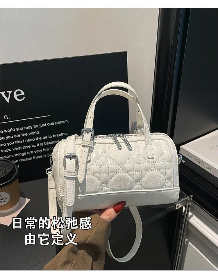 Tas Selempang Wanita Bahan PU Sintetis Model Quilted Warna Pink Bentuk Kotak Casual Grosir