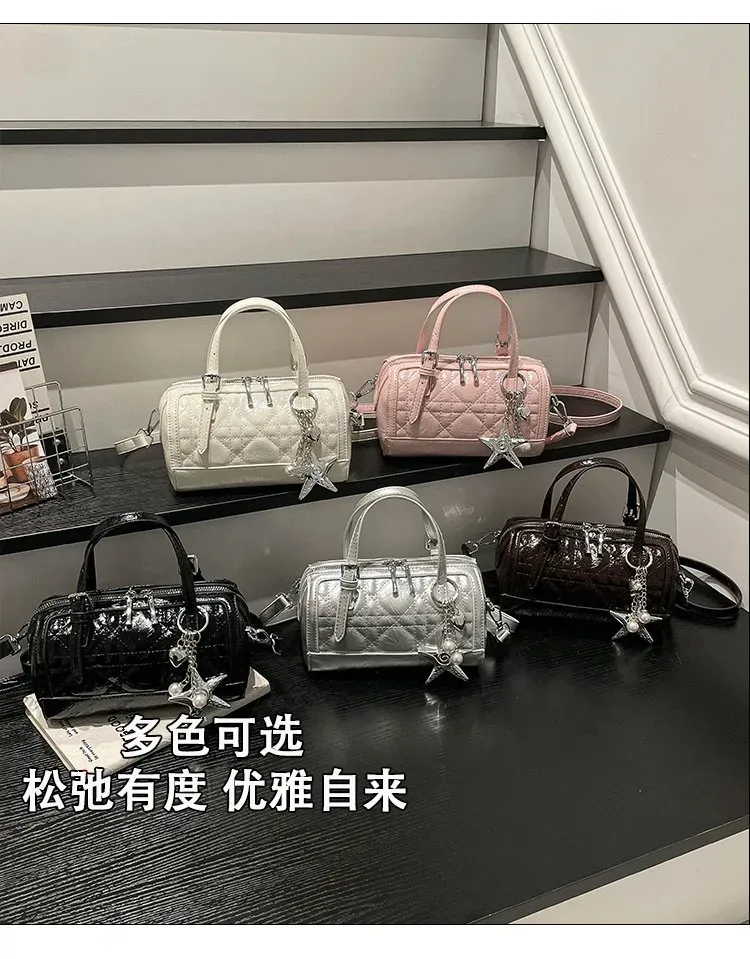 Tas Selempang Wanita Bahan PU Sintetis Model Quilted Warna Pink Bentuk Kotak Casual Grosir