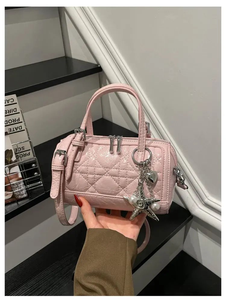 Tas Selempang Wanita Bahan PU Sintetis Model Quilted Warna Pink Bentuk Kotak Casual Grosir