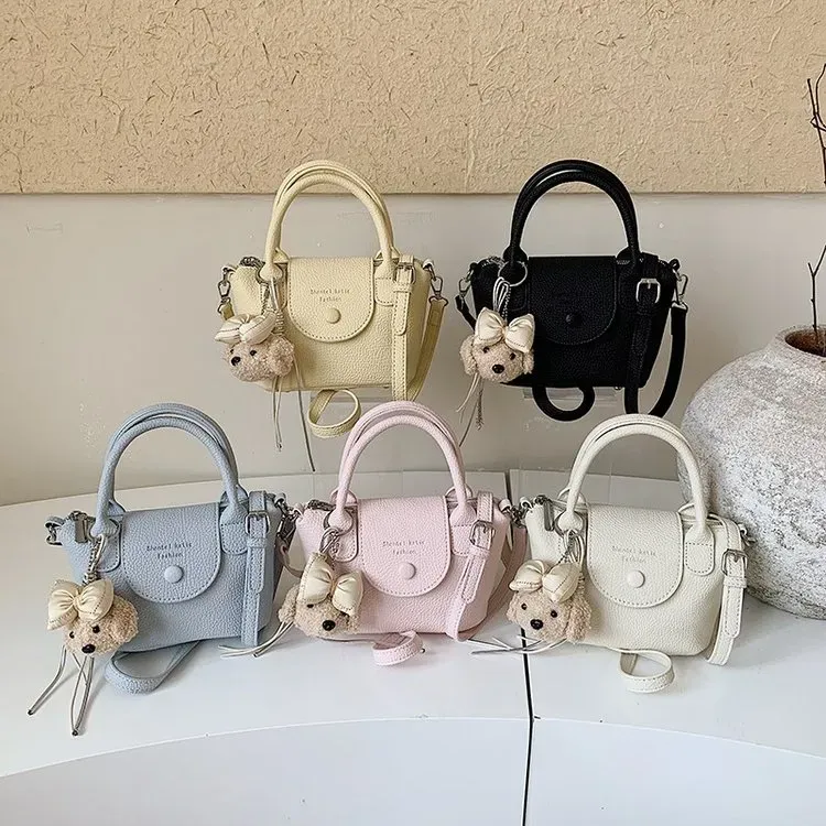 Tas Selempang Wanita Bahan PU Sintetis Polos Warna Hitam Bentuk Kotak Tali untuk Reseller