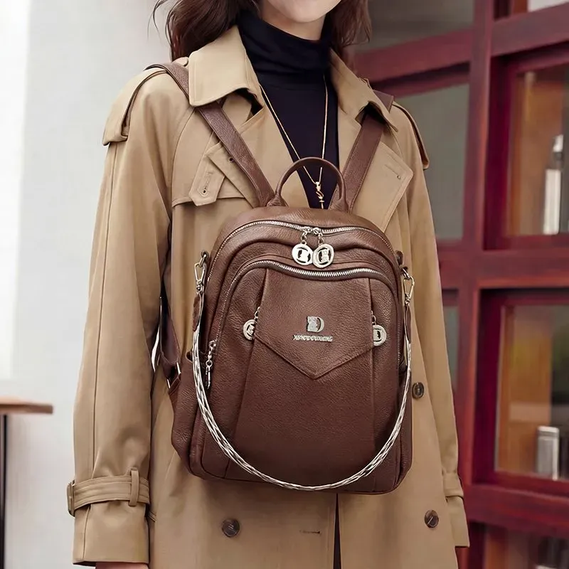 Tas Ransel Wanita Bahan PU Sintetis Polos Warna Hitam Bentuk Kotak Tali Lebar Stok China