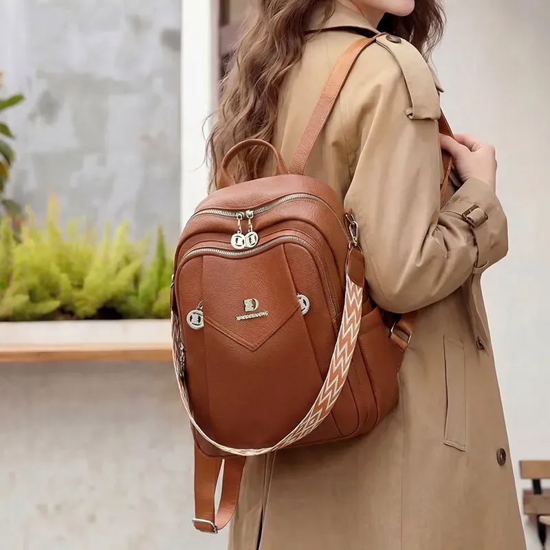 Tas Ransel Wanita Bahan PU Sintetis Polos Warna Hitam Bentuk Kotak Tali Lebar Stok China