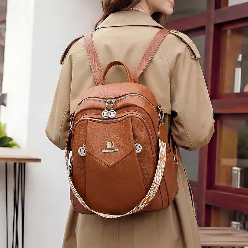 Tas Ransel Wanita Bahan PU Sintetis Polos Warna Hitam Bentuk Kotak Tali Lebar Stok China
