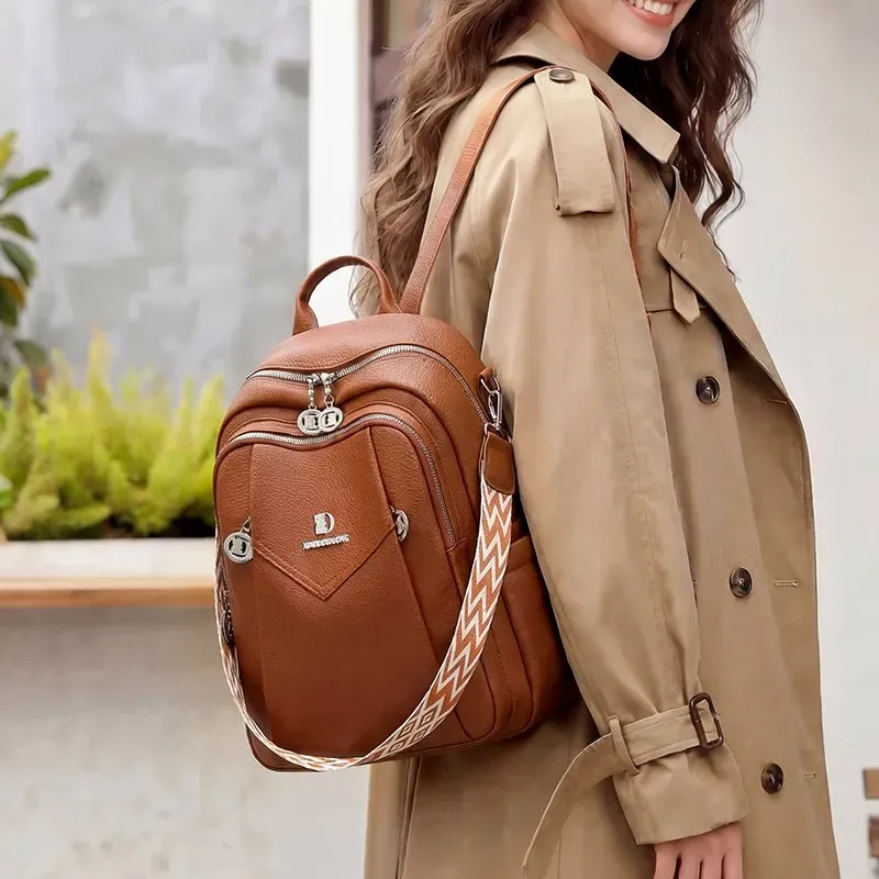 Tas Ransel Wanita Bahan PU Sintetis Polos Warna Hitam Bentuk Kotak Tali Lebar Stok China