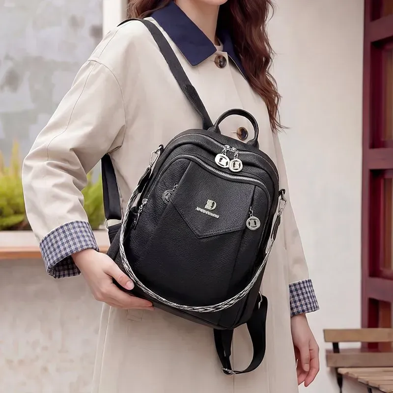 Tas Ransel Wanita Bahan PU Sintetis Polos Warna Hitam Bentuk Kotak Tali Lebar Stok China