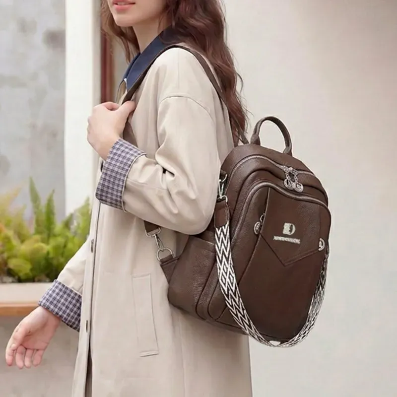 Tas Ransel Wanita Bahan PU Sintetis Polos Warna Hitam Bentuk Kotak Tali Lebar Stok China