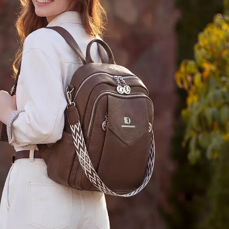 Tas Ransel Wanita Bahan PU Sintetis Polos Warna Hitam Bentuk Kotak Tali Lebar Stok China