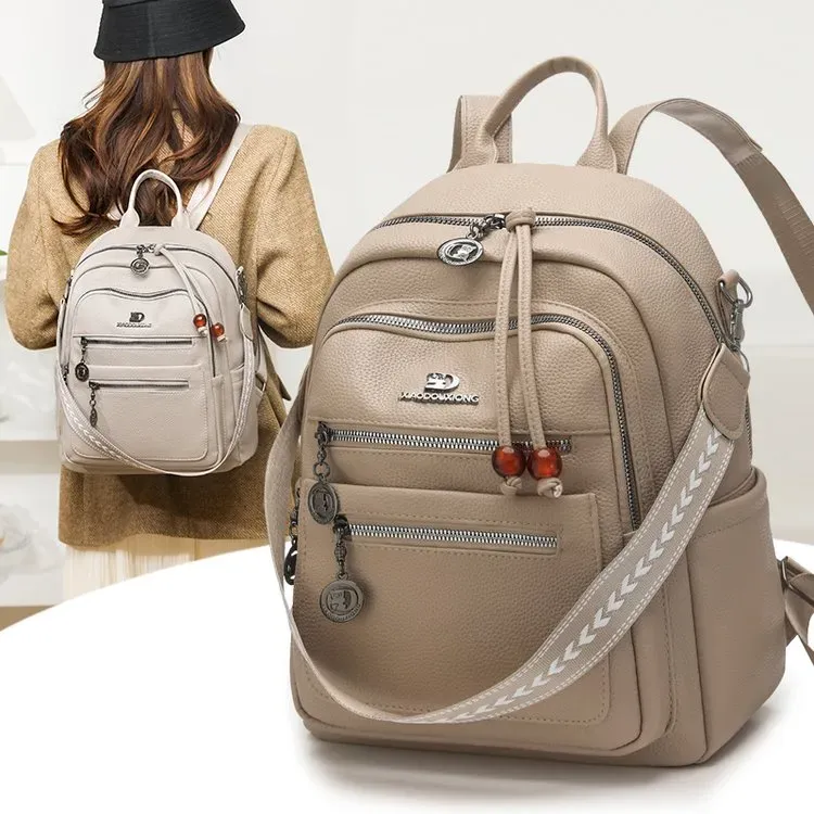 Tas Ransel Wanita Bahan PU Sintetis Motif Print Warna Hitam Bentuk Kotak Tali Grosir Import