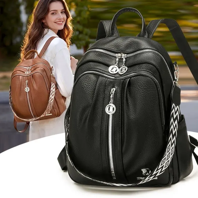 Tas Ransel Wanita Bahan PU Sintetis Motif Print Warna Hitam Bentuk Kotak Tali Grosir Import
