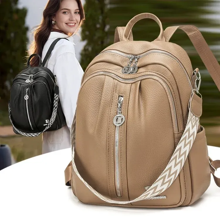 Tas Ransel Wanita Bahan PU Sintetis Motif Print Warna Hitam Bentuk Kotak Tali Grosir Import