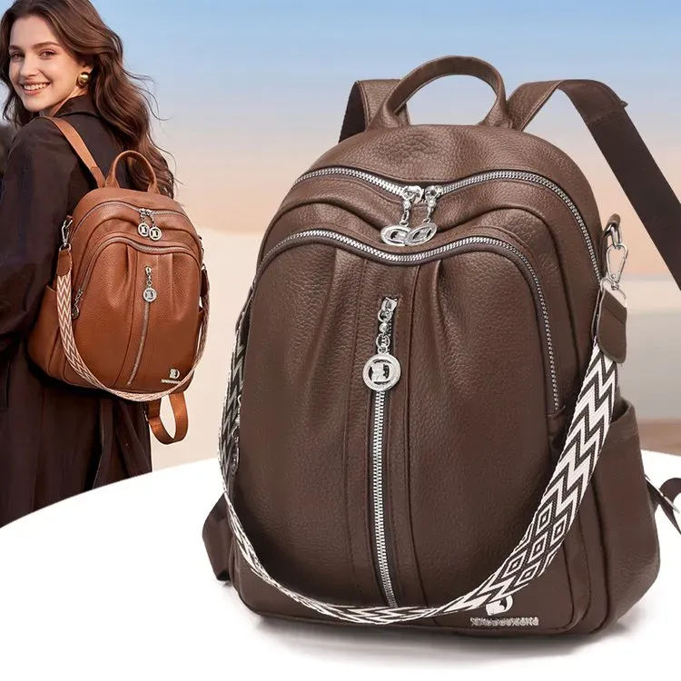 Tas Ransel Wanita Bahan PU Sintetis Motif Print Warna Hitam Bentuk Kotak Tali Grosir Import
