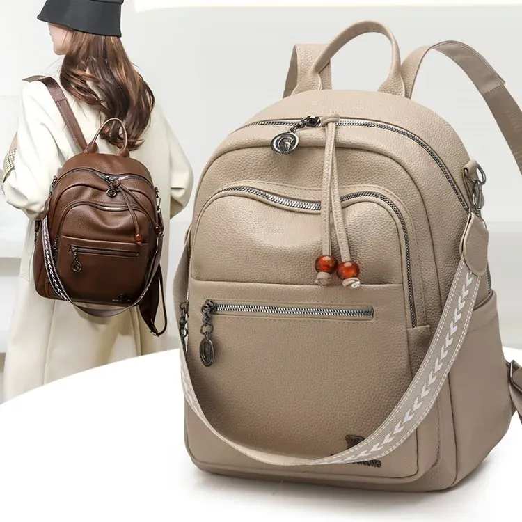 Tas Ransel Wanita Bahan PU Sintetis Motif Print Warna Hitam Bentuk Kotak Tali Grosir Import