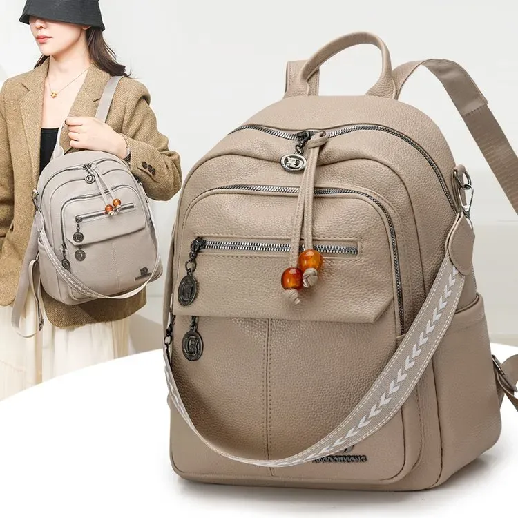 Tas Ransel Wanita Bahan PU Sintetis Polos Warna Hitam Bentuk Kotak Tali Lebar Grosir Import