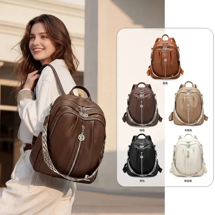 Tas Ransel Wanita Bahan PU Sintetis Polos Warna Hitam Bentuk Kotak Tali Lebar Grosir Import