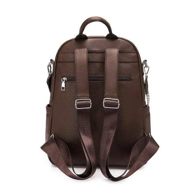 Tas Ransel Wanita Bahan PU Sintetis Polos Warna Hitam Bentuk Kotak Tali Lebar Kapasitas Besar